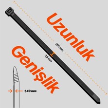 chedi Kablo Bağı 3,6x200 mm 300'lü Paket Çok Amaçlı Kablo Bağları, 20 cm Premium Kalite Siyah Kablo Klipsi, Plastik Kelepçe