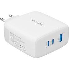 Ricomm 120W Gan 3 Portlu Usb-C + Usb-A Qc3.0 Pps Hızlı Şarj Aleti + Type-C To Type-C 100W Şarj Kablosu