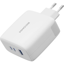 Ricomm 120W Gan 3 Portlu Usb-C + Usb-A Qc3.0 Pps Hızlı Şarj Aleti + Type-C To Type-C 100W Şarj Kablosu