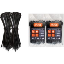 chedi Kablo Bağı 3,6x150 mm 200'lü Paket Çok Amaçlı Kablo Bağları, 15 cm Premium Kalite Siyah Kablo Klipsi, Plastik Kelepçe