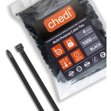 chedi Kablo Bağı 2,5x100 mm 1000'li Paket Çok Amaçlı Kablo Bağları, 10 cm Premium Kalite Siyah Kablo Klipsi, Plastik Kelepçe