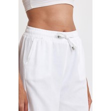 Kadın Palazzo Comfort Beli Lastikli Pamuklu Baggy Pantolon Beyaz