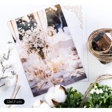 Bimotif Söz, Nişan, Düğün Kartı, Not Yazılabilir, Beyaz Çiçekli Masa, 12X17 cm  5 Adet