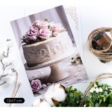 Bimotif Söz, Nişan, Düğün Kartı, Not Yazılabilir, Güllü Davet Pastası, 12X17 cm  5 Adet