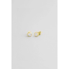 So CHIC Beyaz Taşlı 18 Ayar Sarı Altın Kaplama Gümüş Tek Taş Küpe