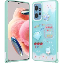 HTstore Xiaomi Uyumlu  Redmi 12 4g Kılıf Parlayan Simli Kabartma Figürlü Cevze Kapak-Yeşil