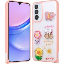 HTstore Galaxy Uyumlu S23 Fe Kılıf Parlayan Simli Kabartma Figürlü Cevze Kapak-Pembe