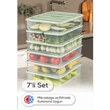 Vienev 7’li Buzdolabı Dondurucu Organizer Mikrodalga ve Difrize Uygun Saklama Kabı Mint 5x(3,5LT) 2x(1,65LT)