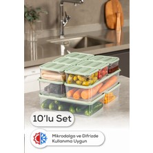 Vienev 10’Lu Buzdolabı Dondurucu Organizer Mikrodalga ve Difrize Uygun Saklama Kabı Mint 6x(350ML) 2x(1,65LT) 2x(1,75LT)