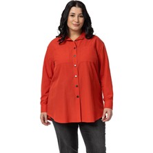 Disentis Modest Büyük Beden Çıtçıt Kapamalı Plikaşeli Manşetli Cepli Kırmızı Gömlek