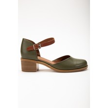 Analin Shoes Kadın Deri Bilekten Bağlı Sandalet 2888 Sandalet Dark Olıve 40