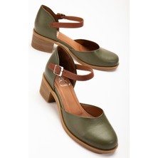 Analin Shoes Kadın Deri Bilekten Bağlı Sandalet 2888 Sandalet Dark Olıve 40