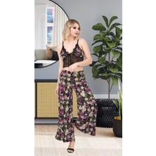 İpeksi Bol Paça İnce Askılı Desenli S/M-L/XL Beden Kadın Büstiyer Alt Üst Takımı