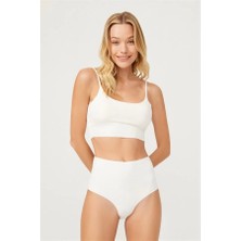 Cottonhill Yüksek Bel Basic Lazer Kesim Kadın Bikini Külot-Beyaz