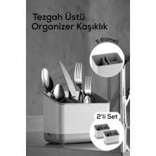 Vienev 2’li 5 Bölmeli Organizer Kaşıklık Tezgah Üstü Kaşık Düzenleyici Gri