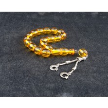Burhan Sağlam Efe Boy Fıçı KESIM15X14 mm Fosilli Beyrut Kehribarı Alpaka Püsküllü Tesbih