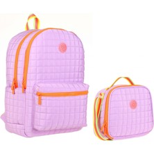 Kaukko Ilkokul Sırt Çantası ve Beslenme Çantası Seti - Lila Turuncu - Kız Çocuk