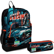 Coral High Ilkokul Sırt Çantası ve Kalemlik Seti - Siyah Nefti Yarış Arabası - Erkek Çocuk