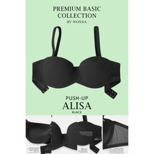 Alisa Premium Basic 2227 Siyah Push Up / Dolgulu Mesh Kumaş Straplez Sütyen