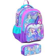 Coral High Ilkokul Sırt Çantası ve Kalemlik Seti - Kız Çocuk - Mor Pembe Unicorn