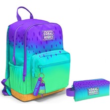 Coral High Dört Bölmeli Ortaokul Sırt Çantası ve Kalemlik Seti - Mor Lila Renk Geçişli - Kız Çocuk