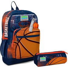 Coral High Ilkokul Sırt Çantası ve Kalemlik Seti - Turuncu Lacivert Basketbol - Erkek Çocuk
