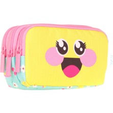 Kaukko Üç Bölmeli Sevimli Papatya Sarı Pembe Kız Çocuk Kalem Çantası