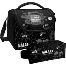Coral High Siyah Galaxy Desenli Erkek Çocuk Isı Yalıtımlı Beslenme Çantası ve Kalemlik Seti
