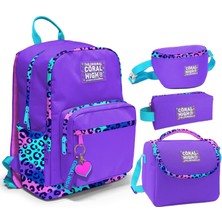 Coral High Ilkokul/ortaokul Çanta Seti ve Bel Çantası- Mor Leopar - Kız Çocuk