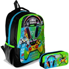 Coral High Erkek Çocuk Kulaklık Game Ilkokul ve Ortaokul Sırt Çantası ve Kalemlik Seti