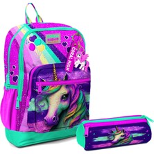 Coral High Ilkokul Sırt Çantası ve Kalemlik Seti - Pembe Su Yeşili Unicorn - Kız Çocuk
