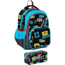 Coral High Ilkokul Sırt Çantası ve Kalemlik Seti - Erkek Çocuk - Siyah Mavi Gamer