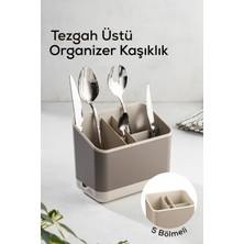 Vienev 5 Bölmeli Organizer Kaşıklık Tezgah Üstü Kaşık Düzenleyici Bej