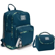 Coral High Dört Bölmeli Ortaokul Çantası ve Beslenme Çantası Seti - Nefti Kamuflaj - Erkek Çocuk