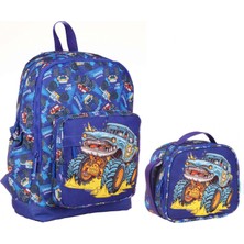 Kaukko Ilkokul Sırt Çantası ve Beslenme Çantası Seti - Lacivert Arazi Aracı - Erkek Çocuk