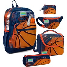 Coral High Erkek Çocuk Turuncu Lacivert Basketbol Desenli Beşli Ilkokul Okul Çanta Seti