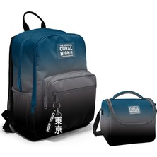 Coral High Dört Bölmeli Ortaokul Çantası ve Beslenme Çantası Seti - Nefti Gri - Erkek Çocuk