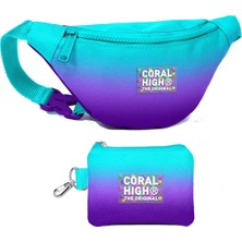 Coral High Erkek Çocuk Turkuaz Mor Renk Geçişli Desenli Bel Çantası ve Bozuk Para Cüzdanı Seti Günlük Kullanım İçin