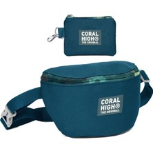 Coral High Erkek Çocuk Nefti Kamuflaj Desenli Bel Çantası ve Bozuk Para Cüzdanı Set
