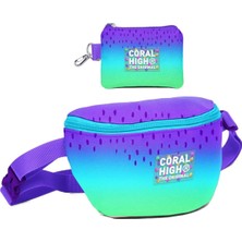 Coral High Kız Çocuk Mor Lila Renk Geçişli Desenli Bel Çantası ve Bozuk Para Cüzdanı Seti Günlük Kullanım İçin