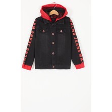 Miniğimin Cicileri Kapüşonlu Wklnd Kot Erkek Çocuk Ceket - Siyah-Kırmızı