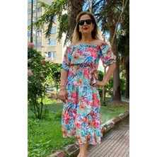 Alya NS Butik Madonna Yaka  Çiçek Desenli Elbise