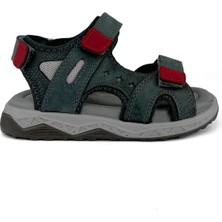 Cici Bebe Deri Gri Kırmızı Erkek Çocuk Cırtlı Sandalet