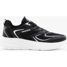 Tonny Black Unisex Siyah Beyaz Nefes Alabilen Kumaş Faylon Taban Bağcıklı Spor Ayakkabı