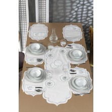 Çeyiz Diyarı Nişan Keten Nakışlı Amerikan Servis Takımı 19 Parça Silver