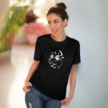 Bs Moda Unisex Kedi ve Azrail  Baskılı Gotik Siyah Basic Tshirt