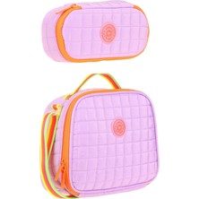 Kaukko Kız Çocuk Isı Yalıtımlı Beslenme Çantası ve Kalemlik Seti - Lila Turuncu