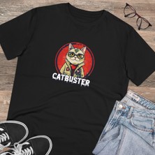 Bs Moda Unisex Catbuster Baskılı Siyah Basic Tshirt