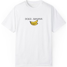 Bs Moda Unisex Dolce Banana Baskılı Mizah Beyaz Basic Tshirt