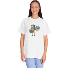 Unisex Hippie Kadın Bisikletçi Baskılı Beyaz Basic Tshirt